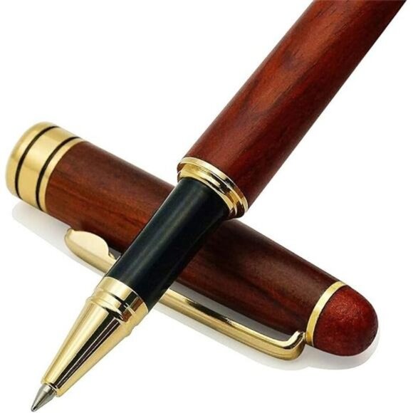 Genuine Rosewood Ballpoint Pen Writing Set - Extra 2 Black Ink Refills - Fancy - Picture 8 of 8